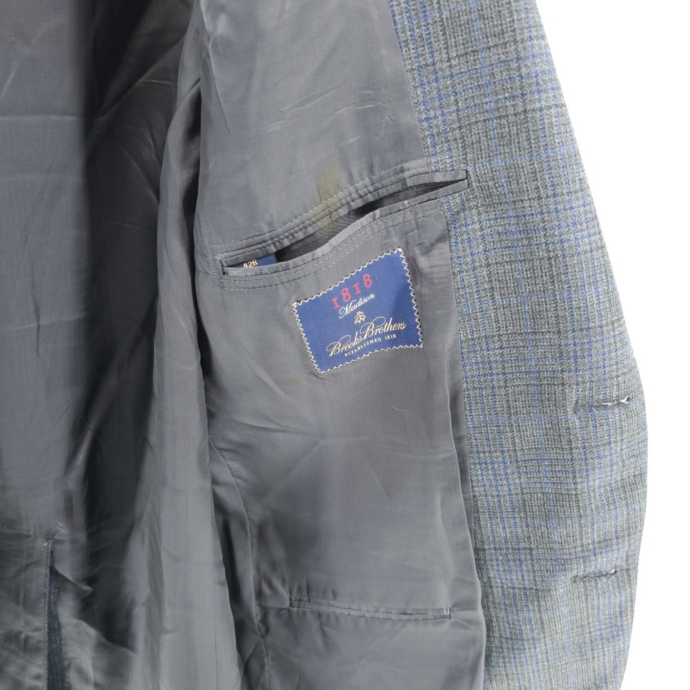 Brooks Brothers Men Sport Coat 100% Wool Grey Blue Glen Plaid 42R Madison Blazer - Picture 13 of 16